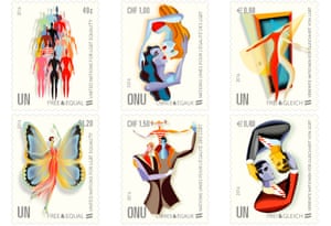 The new series of gay and lesbian stamps issued by the UN.