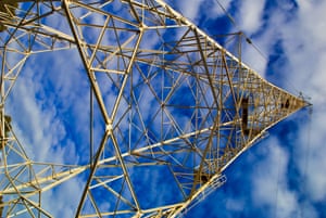 View to the top of an electricity tower, Adelaide, South Australia