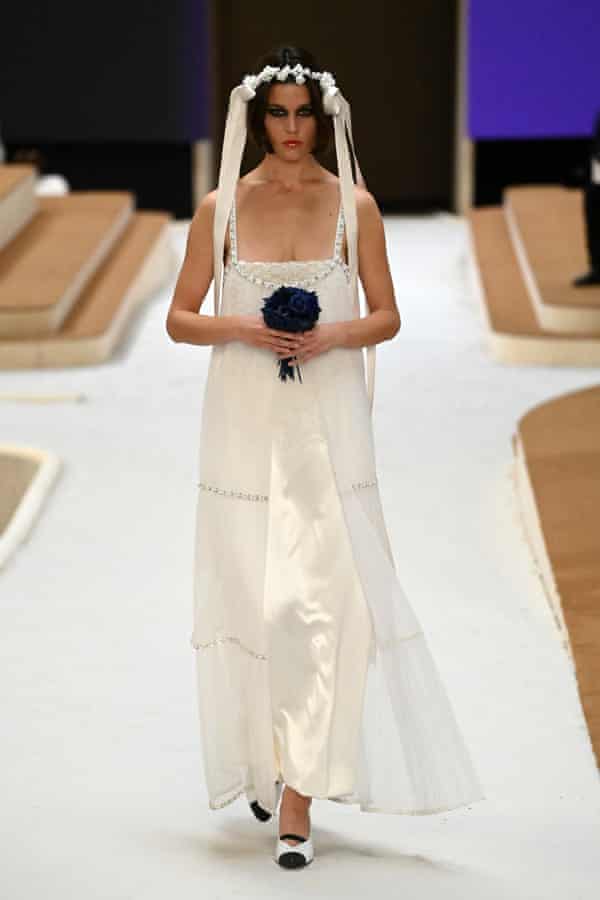 The traditional haute couture finishing look, bridal wear, is also casual on Chanel's runway.