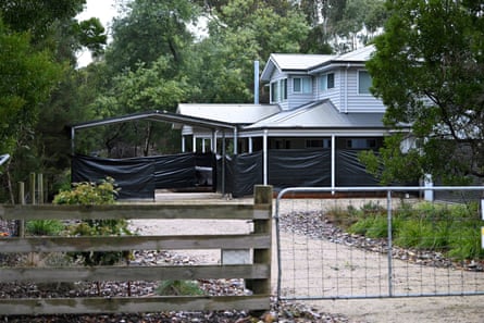 Black plastic surrounds the exterior of the Leongatha home on July 1, 2025, where Erin Patterson served up a meal with death cap mushrooms in July 2023, in Leongatha, Australia