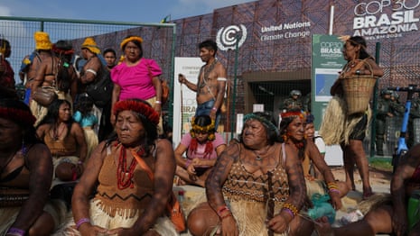 Indigenous protesters block entrance to Cop30 summit venue – video