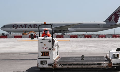 A Qatar Airways jet at Hamad International airport in Doha