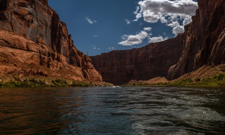 Scientists from the USGS observe conditions along the Colorado River below the Glen Canyon Dam in Marble Canyon, Arizona