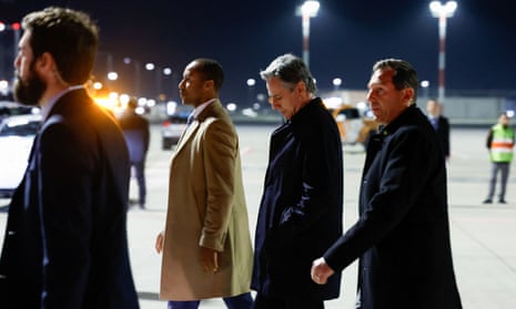 Antony Blinken, second right, after arriving in Istanbul