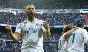 Real Madrid’s two-goal hero Karim Benzema celebrates