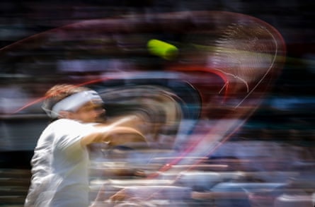 Taylor Fritz plays a shot during his victory over Karen Khachenov
