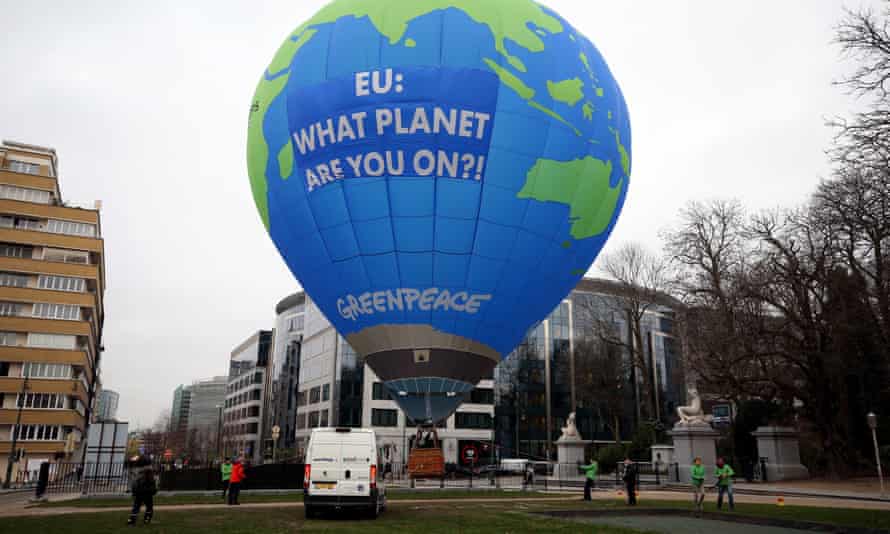 A climate protest by Greenpeace in Brussels in December.