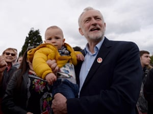 Harlow, England Jeremy Corbyn holds one-year-old Angelo after speaking to supporters at a rally