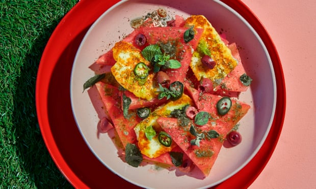 Watermelon with fried halloumi and za’atar by Sami Tamimi.