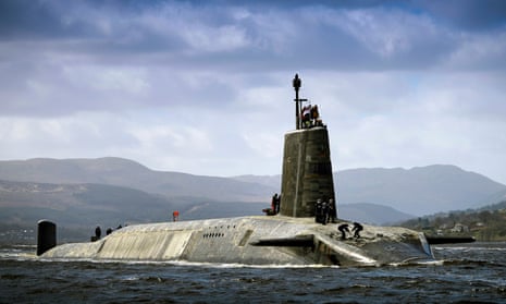 Royal Navy Vanguard Class submarine HMS Vigilant. Each of the the four boats in the class is armed with Trident 2 D5 nuclear missiles
