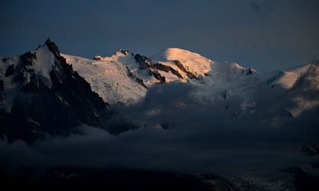 Mont Blanc mountain at sunset above Chamonix, Haute-Savoie, France