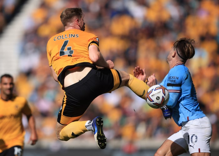 Wolves v Manchester City: Premier League – live | Premier League 2 Nathan Collins goes in hard on Jack Grealish and earns himself an early bath.