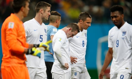 England players after their defeat to Uruguay in the 2014 World Cup in Brazil.