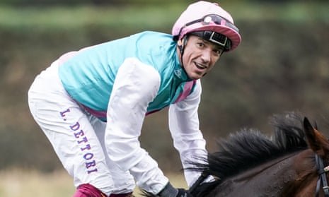 Great shot of Frankie Dettori after riding Enable to victory in the Prix de l’Arc de Triomphe.
