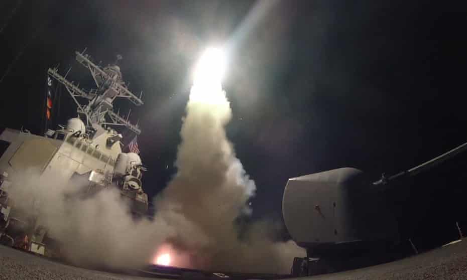 The  destroyer USS Porter launches a missile bound for Syria