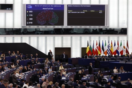 Members of the European parliament attend a vote motion of censure of the Commission at the European parliament in Strasbourg, France.