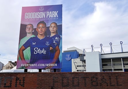 Everton Women banner beside Goodison Park