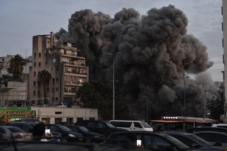 Some rising from a high-rise building in Bashoura Lebanon