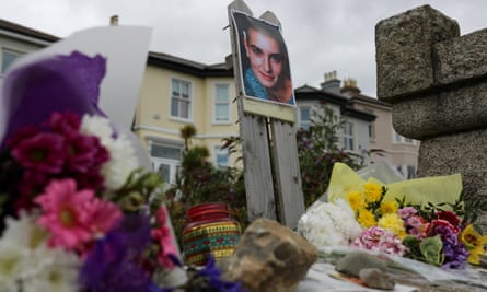 Floral tributes are left outside Sinéad O’Connor’s former home in the seaside town of Bray in County Wicklow.