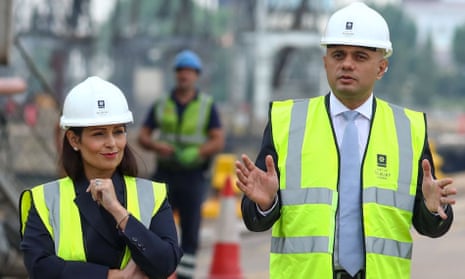 Priti Patel and Sajid Javid at Tilbury docks, August 2019
