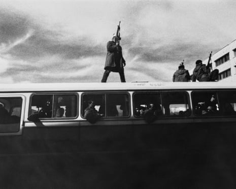 A bus in Tehran during the Iranian revolution, 1979