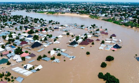 Buildings are submerged under water in Maiduguri, Nigeria.