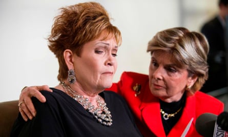 Gloria Allred hugs Beverly Young Nelson as she alleges that Roy Moore sexually assaulted her when she was a minor in Alabama.