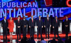 Republican presidential candidates pose before the debate held in Las Vegas in December. A broad field is expected to narrow considerably after the contests in Iowa and New Hampshire in February.