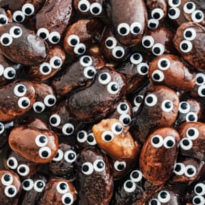 Beans with googly eyes