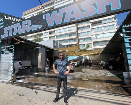 Matías Jara stands at the entrance to Star Wash