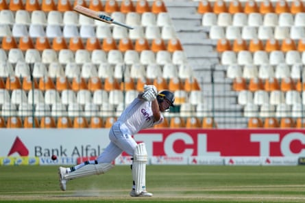 Ben Stokes loses grip of his bat during the second innings in Multan.