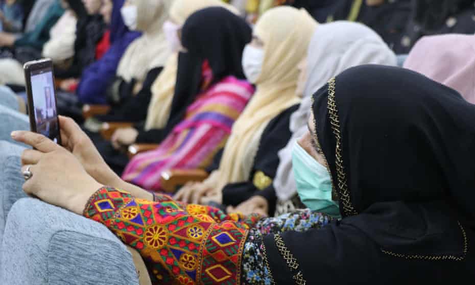 Afghan women at a peace rally in March