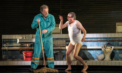 ‘The opening scene is set in a toilet block, complete with a constant traffic of pissing squaddies, where Wozzeck  works as a cleaner...’ Christian Gerhaher as Wozzeck with Peter Hoare as the Captain in the Royal Opera House’s new staging.