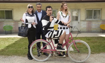 Levy with Catherine O’Hara, his son, Daniel Levy, and Annie Murphy in Schitt’s Creek.