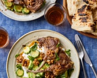 Rosie Mackean's lambchop with courgettes walnuts and yoghurt.