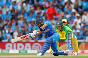 Kohli sends one to the boundary for four.
