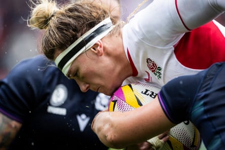 England’s Meg Jones is tackled.