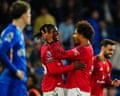 Ayden Heaven and Joshua Zirkzee celebrate Manchester United's win at Stamford Bridge