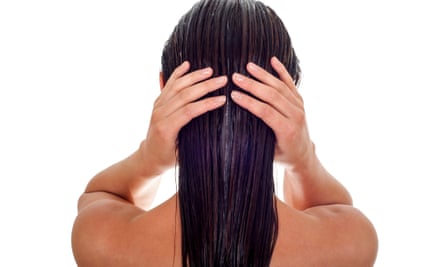 Back view of woman with long wet hair