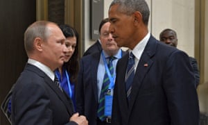 Vladimir Putin talks to Barack Obama during a meeting at the sidelines of the G20 Summit in Hangzhou, China on 5 September 2016. 