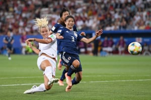 Rachel Daly, from England, kicks in the goal.