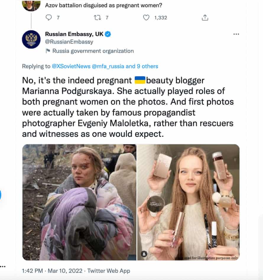 One of the embassy’s tweets about the pregnant beauty blogger Marianna Podgurskaya.