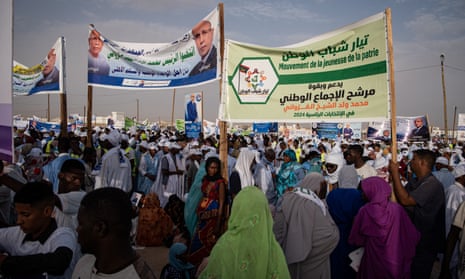 Supporters of Mauritanian president, Mohamed Ould Ghazouani, attend the final campaign rally in Nouakchott.