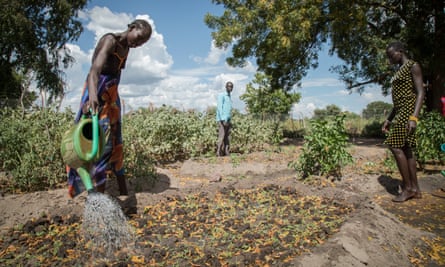 Students water plants at Save the Children’s vocational training centre in South Sudan.