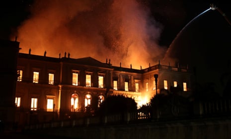 Firefighters try to extinguish a fire at the National Museum of Brazil in Rio de Janeiro