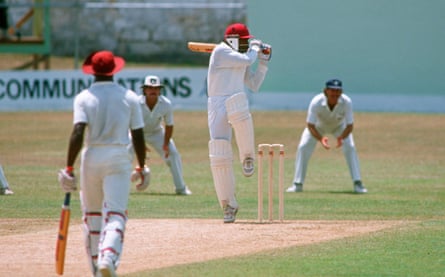 Gordon Greenidge on the attack against England during the fourth Test at Bridgetown in 1990.