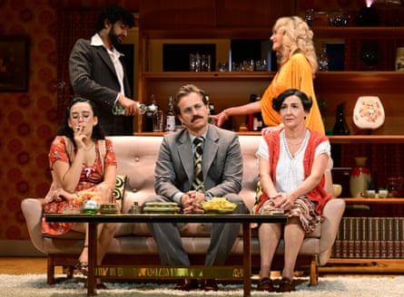 The cast of Abigail’s Party in 70s costumes, during a performance