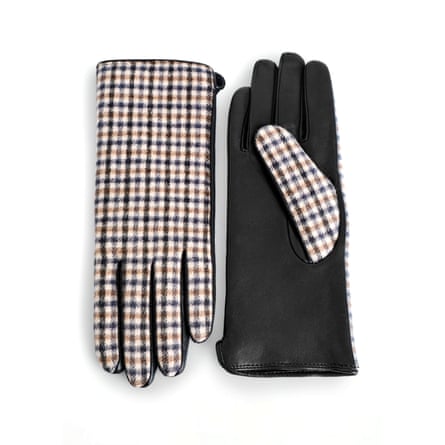 Cos checked wool and leather gloves