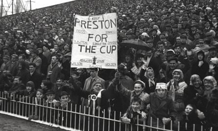 Preston fans with a banner at the 1964 FA Cup semi-final against Swansea at Villa Park.