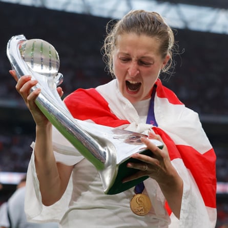 Ellen White. England’s players celebrate after winning the Euro 2022 final.